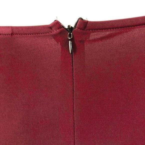 NINA LEONARD Jumpsuit Womens Medium M Wine Red Stretch Waist Belted Half Sleeve - Picture 8 of 10